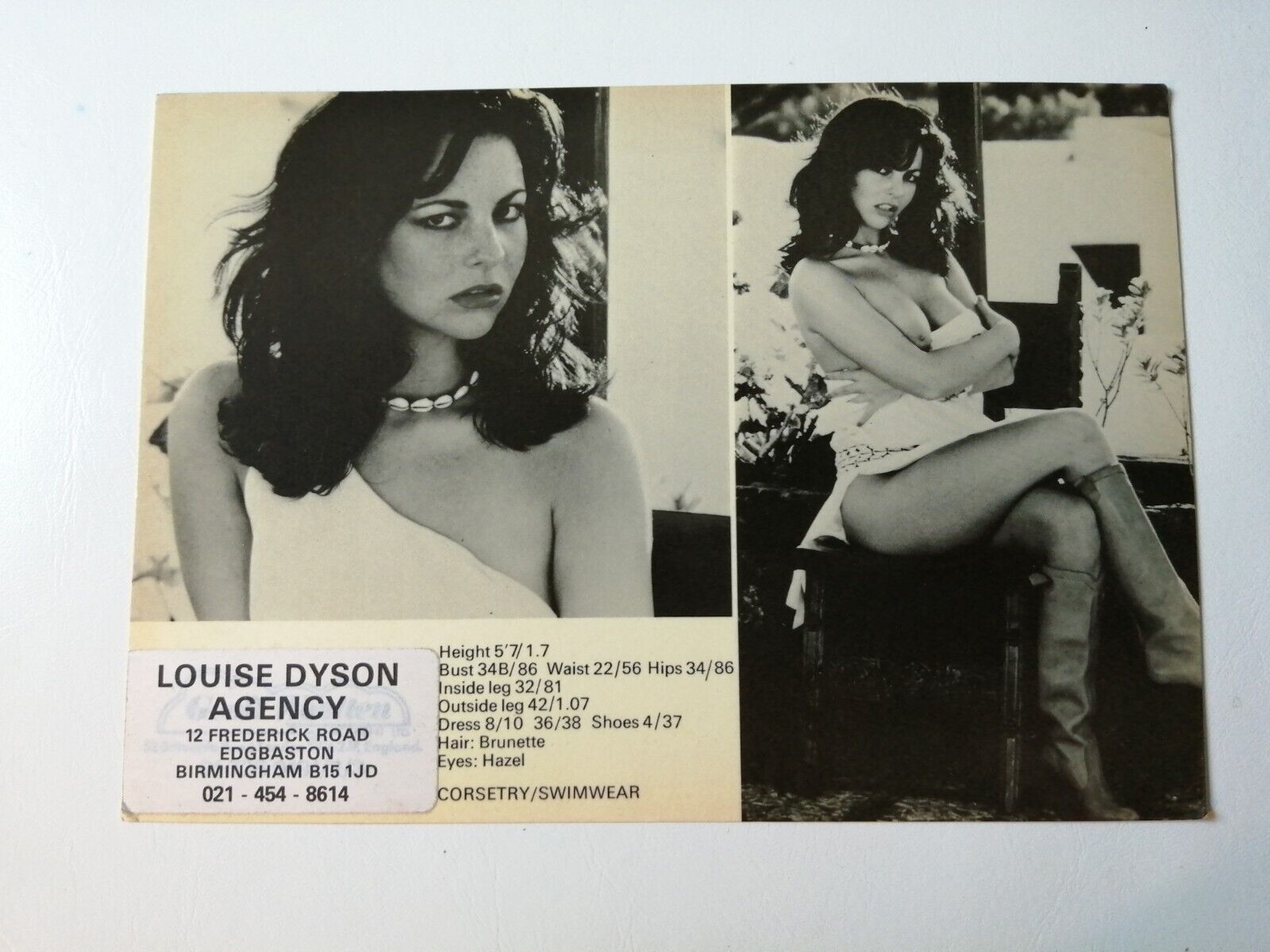 Vintage  English  model comp card from 1970s/1980sDebby Tarrant