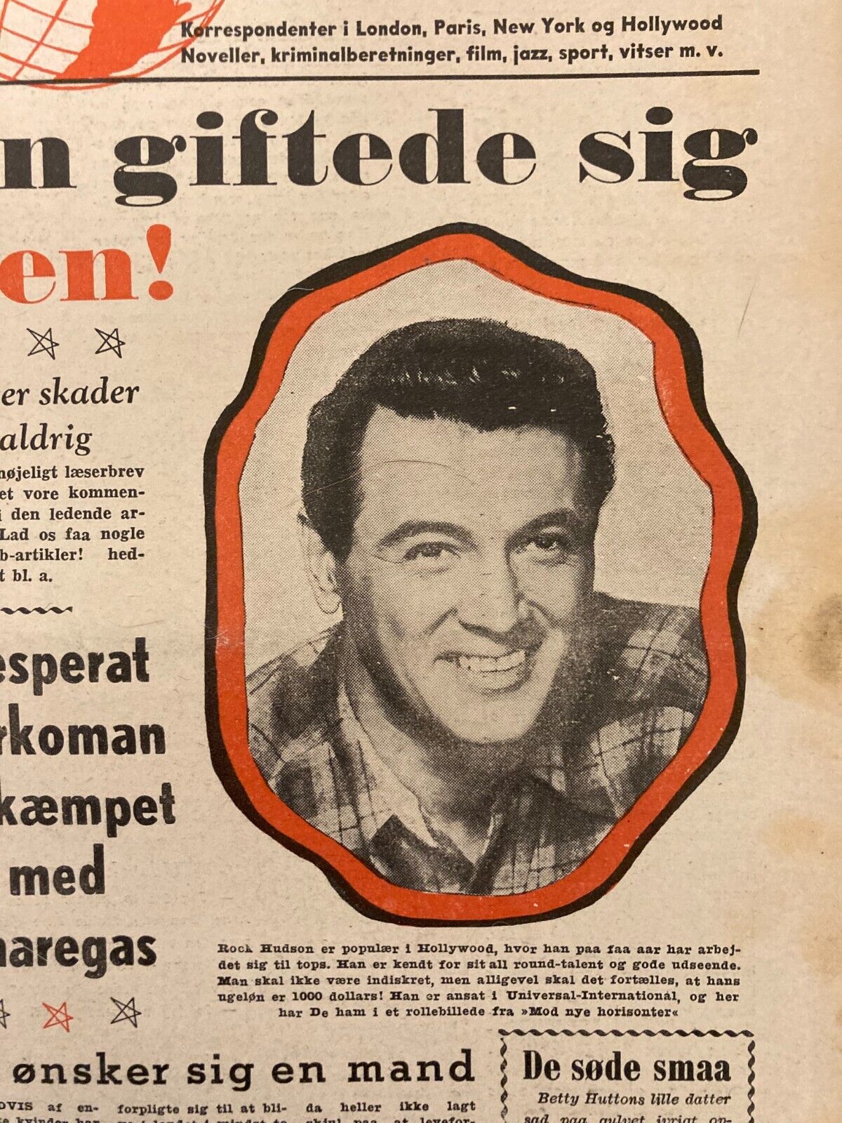 Rock Hudson Rita Moreno Danish Magazine 1955 "Verden Rundt"