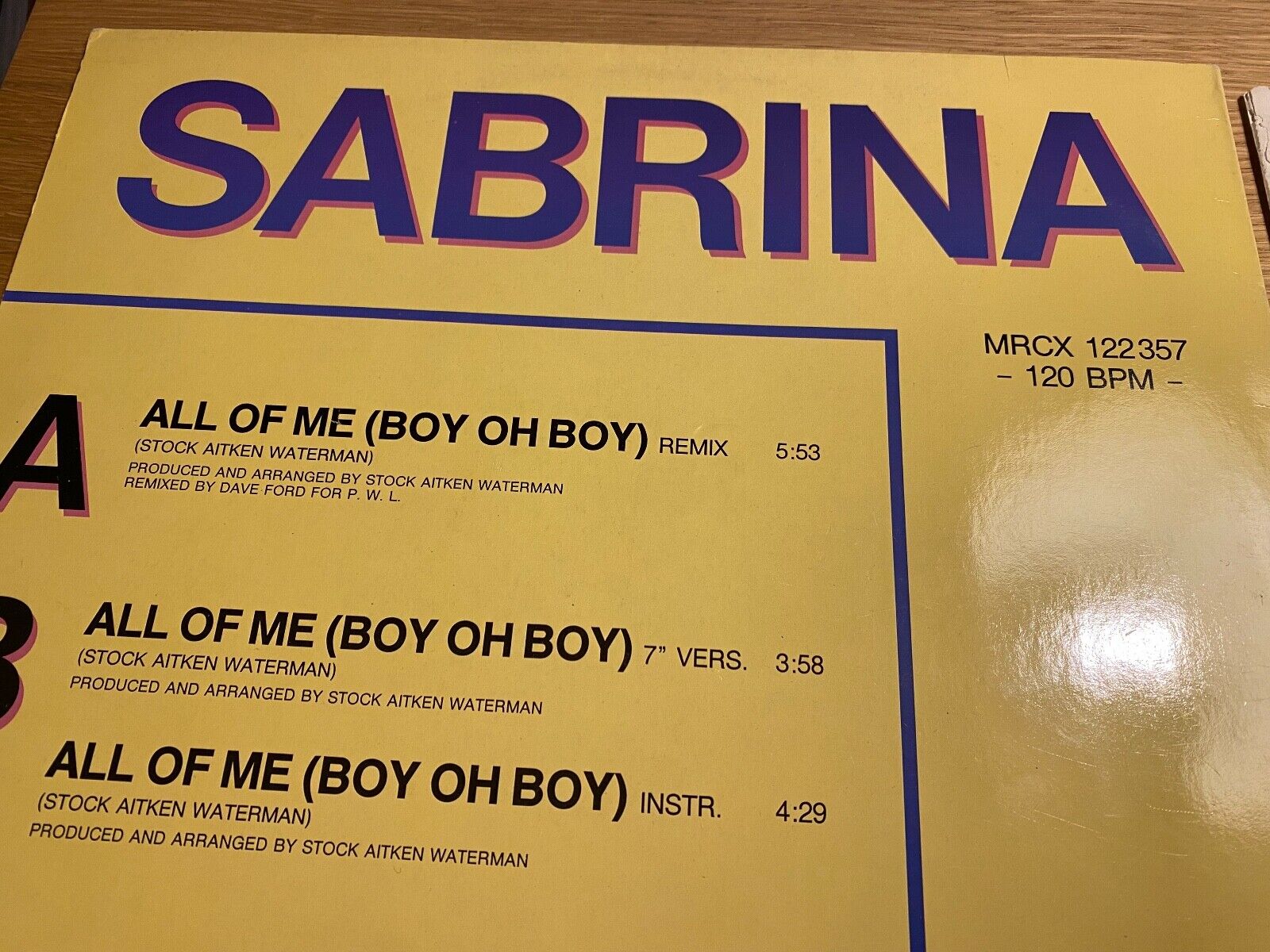 SABRINA "ALL OF ME" PWL REMIX 1988 MEGA RECORDS 12" MAXI 45 RPM DANISH PRESS NCB