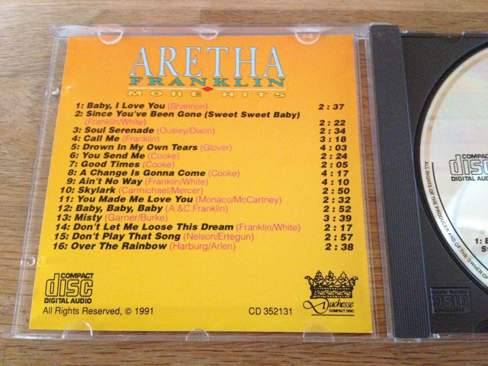 ARETHA FRANKLIN´  "MORE HITS" 1991 CD ALBUM 16 TRACKS  PRINCESS RECORDS USED OOP