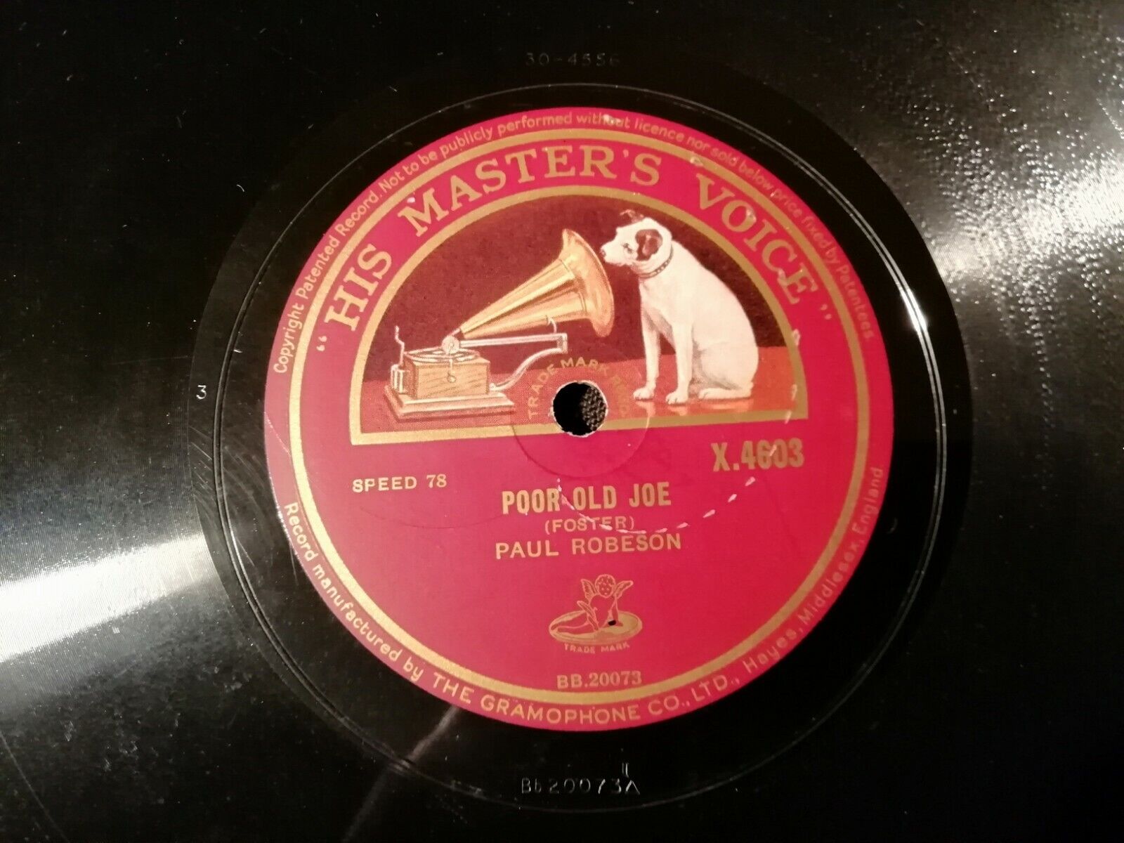 78 rpm :Paul RobesonPoor Old Joe/Ol' Man River His Master's Voice X4603