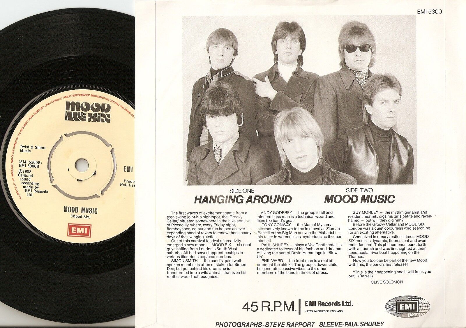 MOOD SIX HANGING AROUND  MOOD MUSIC 45+PS 1982 MOD REVIVAL JAM SPLASH OF COLOUR