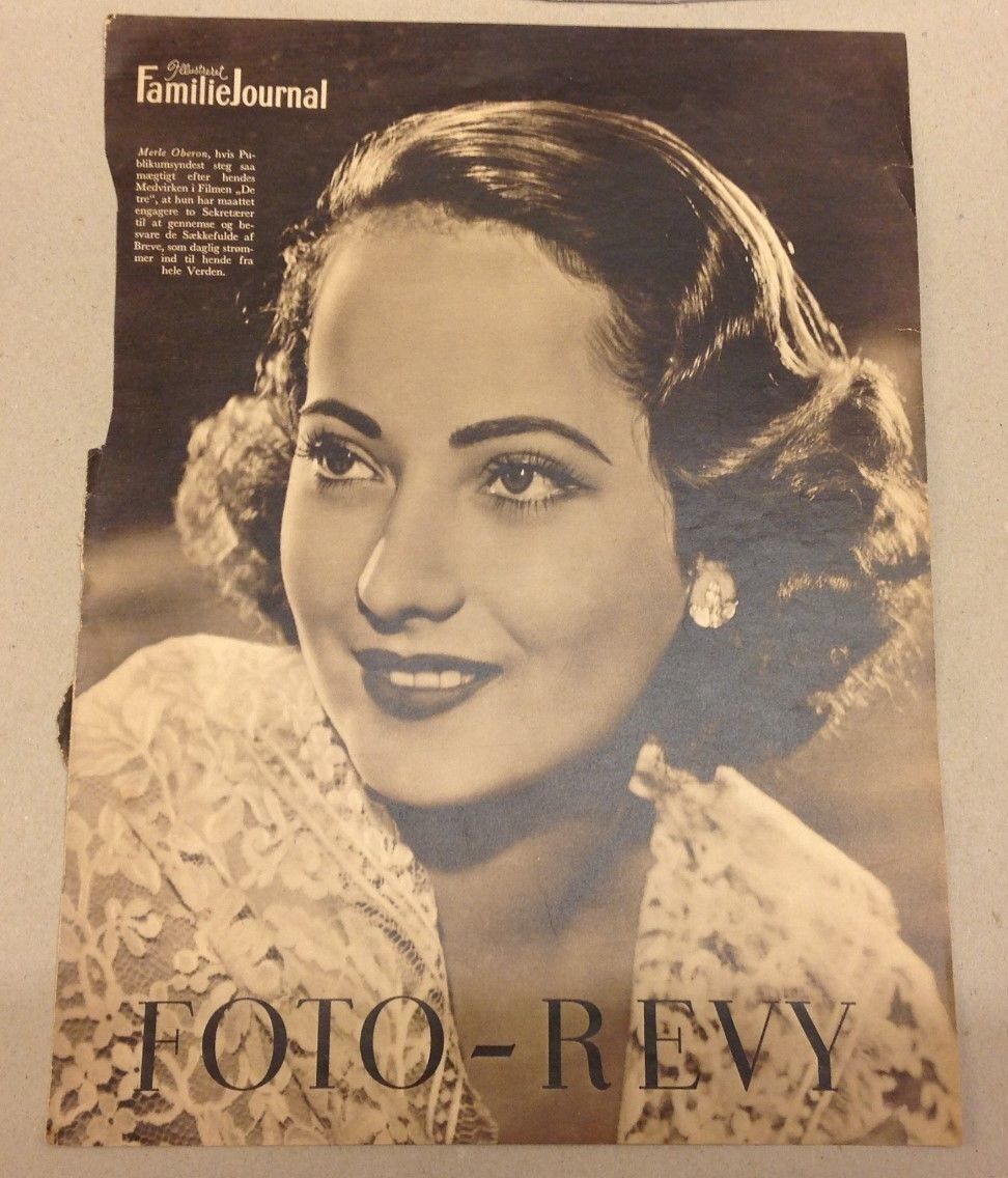 Merle Oberon Front Cover Portrait Actress Vintage 1930s Danish Magazine Pages