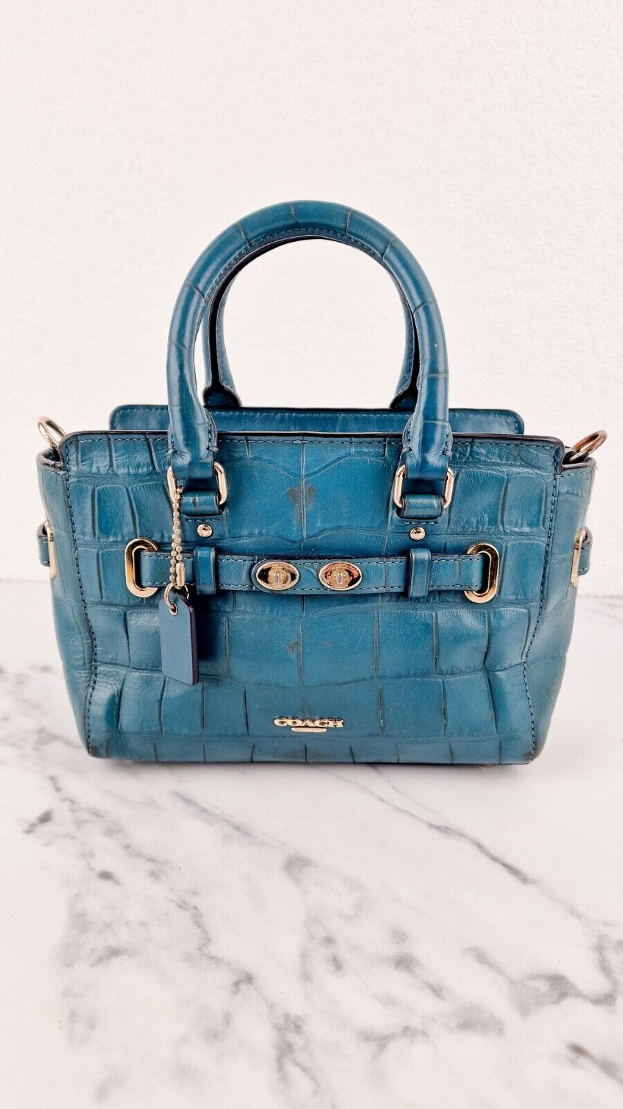 Coach Mini Blake Carryall Teal Croc Embossed Leather Handbag Crossbody F37665