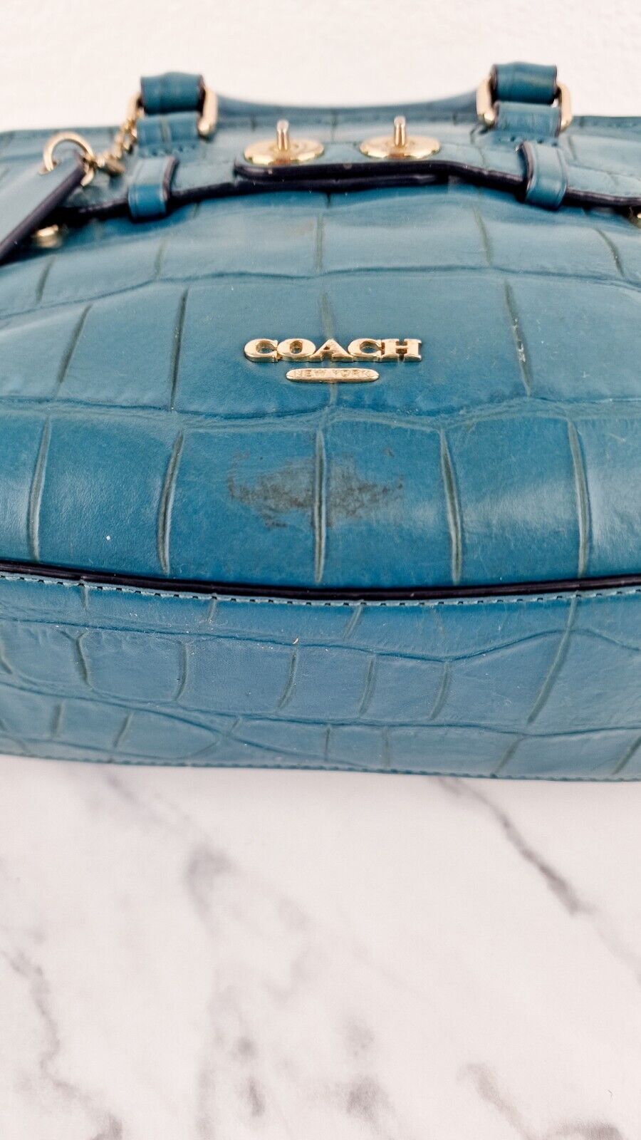 Coach Mini Blake Carryall Teal Croc Embossed Leather Handbag Crossbody F37665