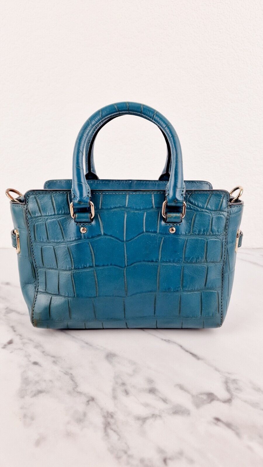 Coach Mini Blake Carryall Teal Croc Embossed Leather Handbag Crossbody F37665