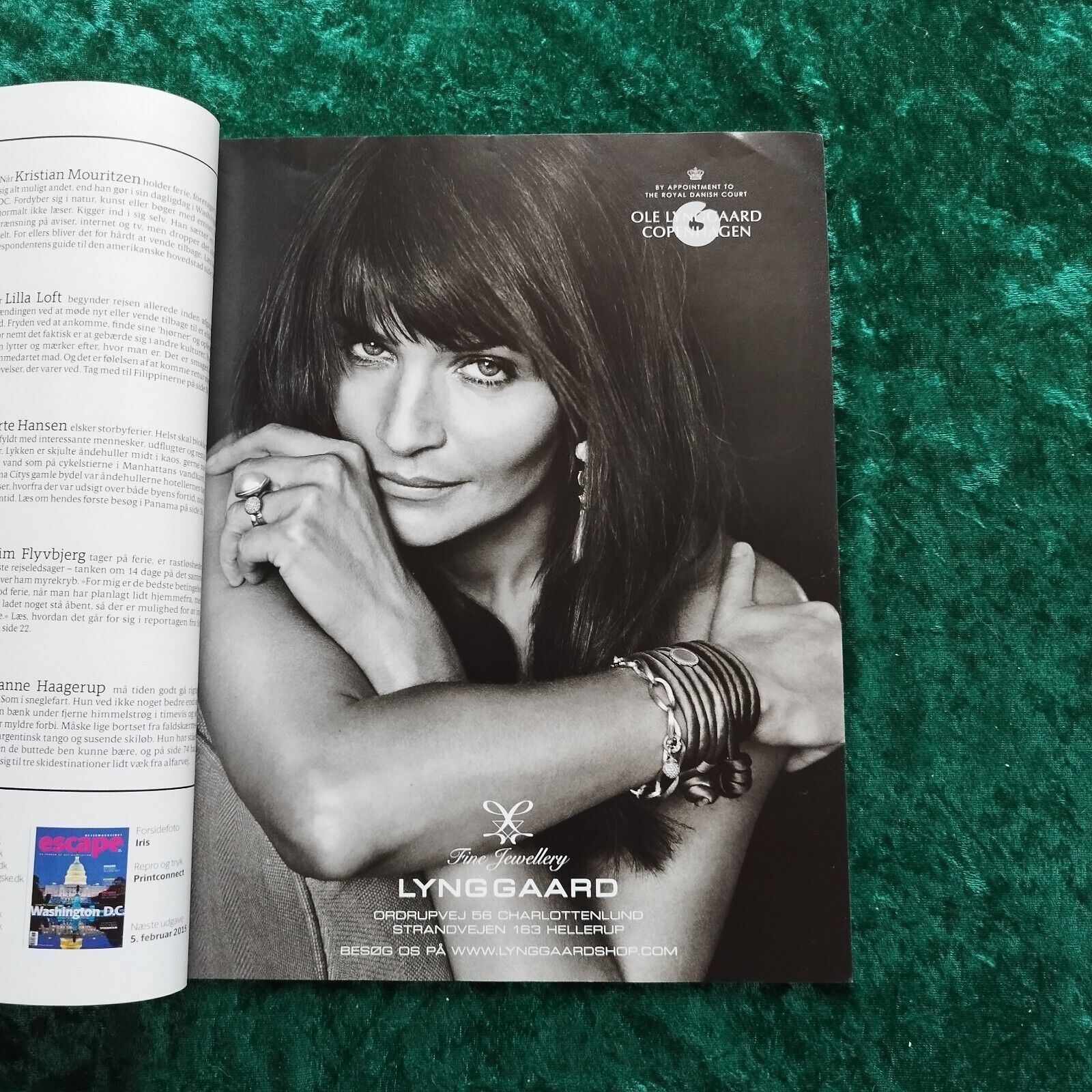 Helena Christensen on advert from Lynggaard JewelleryDanish Travel Mag2014