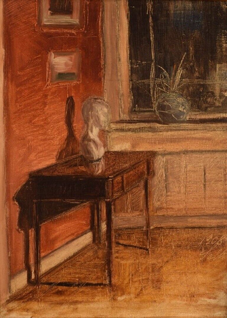 Axel Salto (1889-1961) Oil on board Living room interior Dated 1908