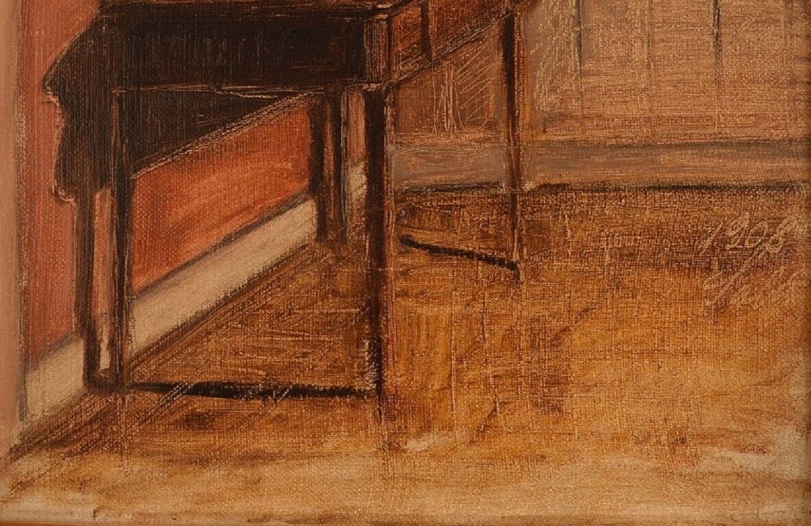 Axel Salto (1889-1961) Oil on board Living room interior Dated 1908