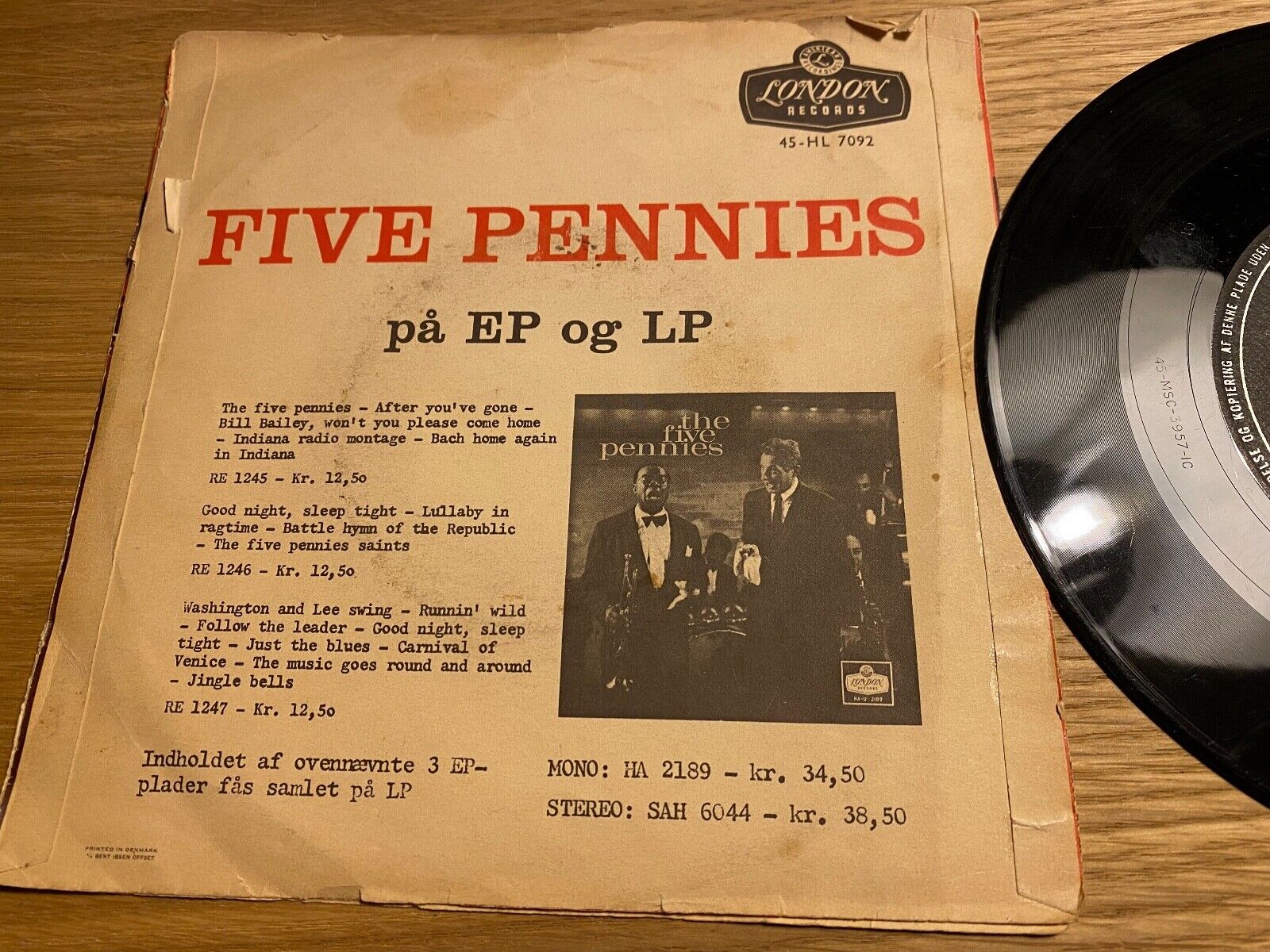 DANNY KAYE  LOUIS ARMSTRONG "THE FIVE PENNIES SAINTS" NCB DANISH PRESSED SINGLE