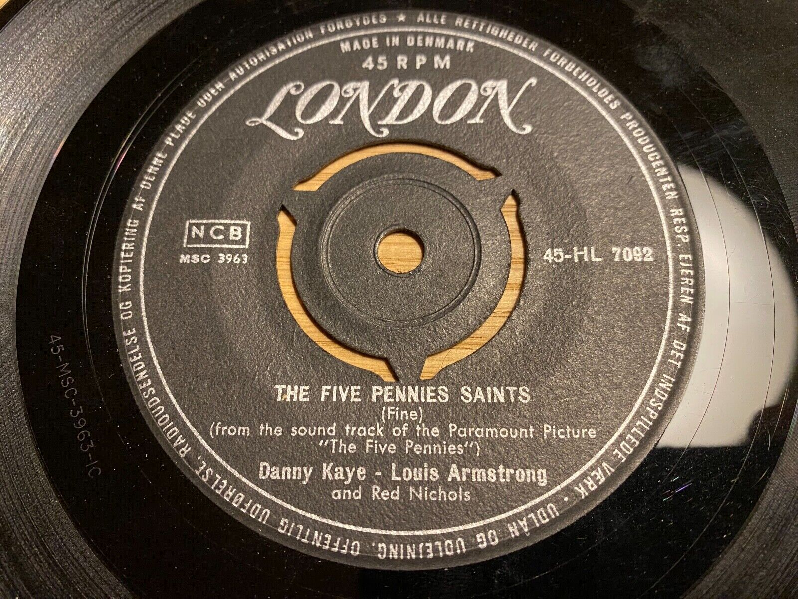 DANNY KAYE  LOUIS ARMSTRONG "THE FIVE PENNIES SAINTS" NCB DANISH PRESSED SINGLE