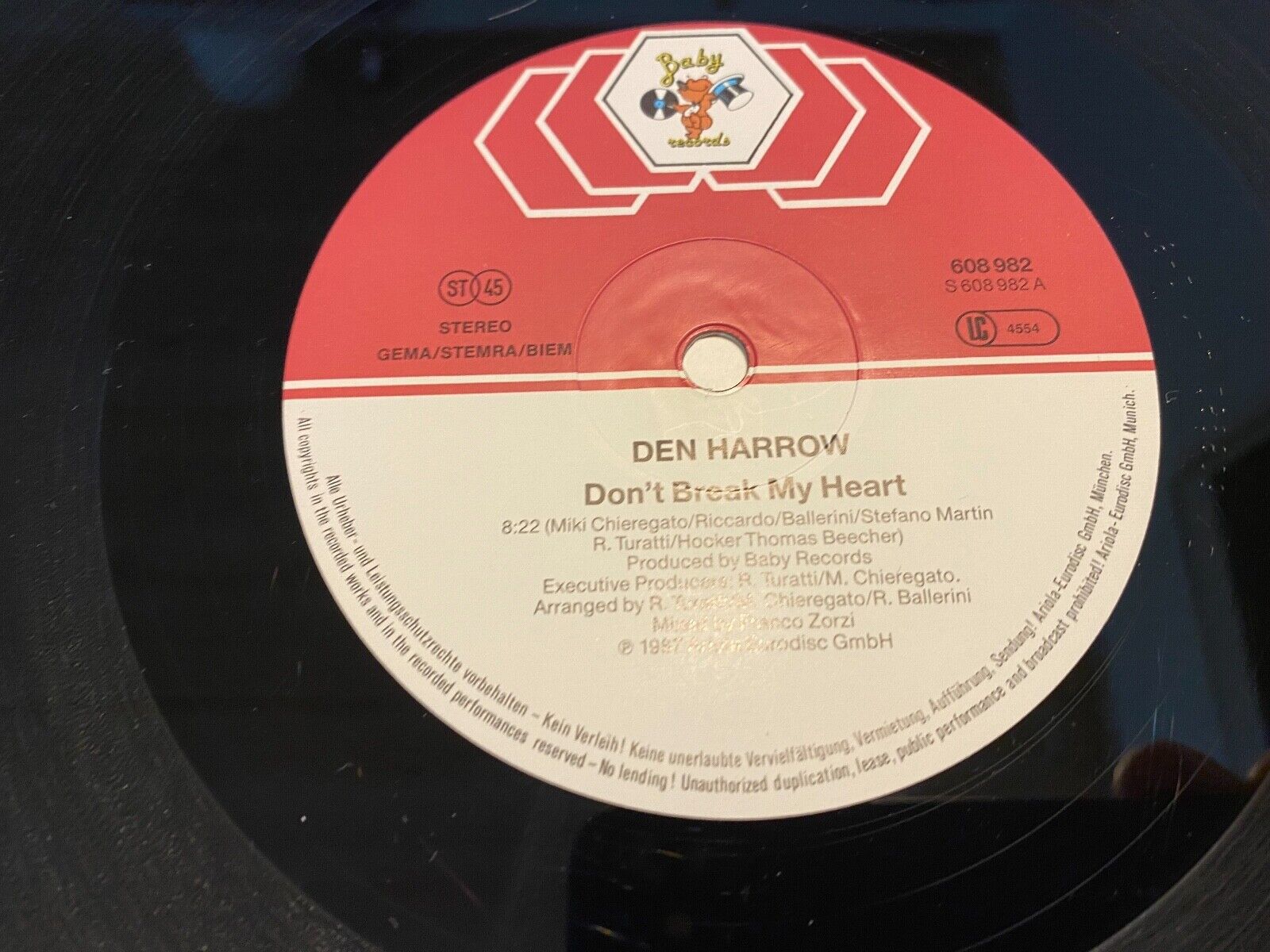 DEN HARROW "DON´T BREAK MY HEA MIX 1987 VINYL MAXI SINGLE 12" VINYL BABY RECORDS