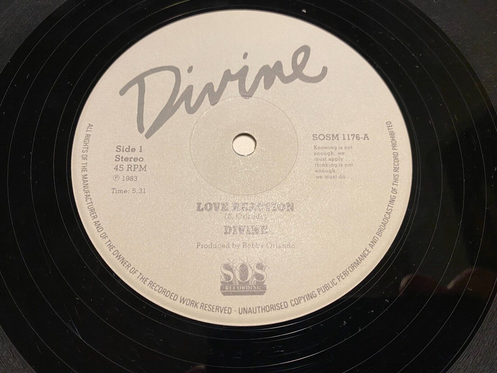 DIVINE "LOVE REACTION" BOBBY ORLANDO RARE 1983 SOS RECORDINGS MAXI 12" VINYL*