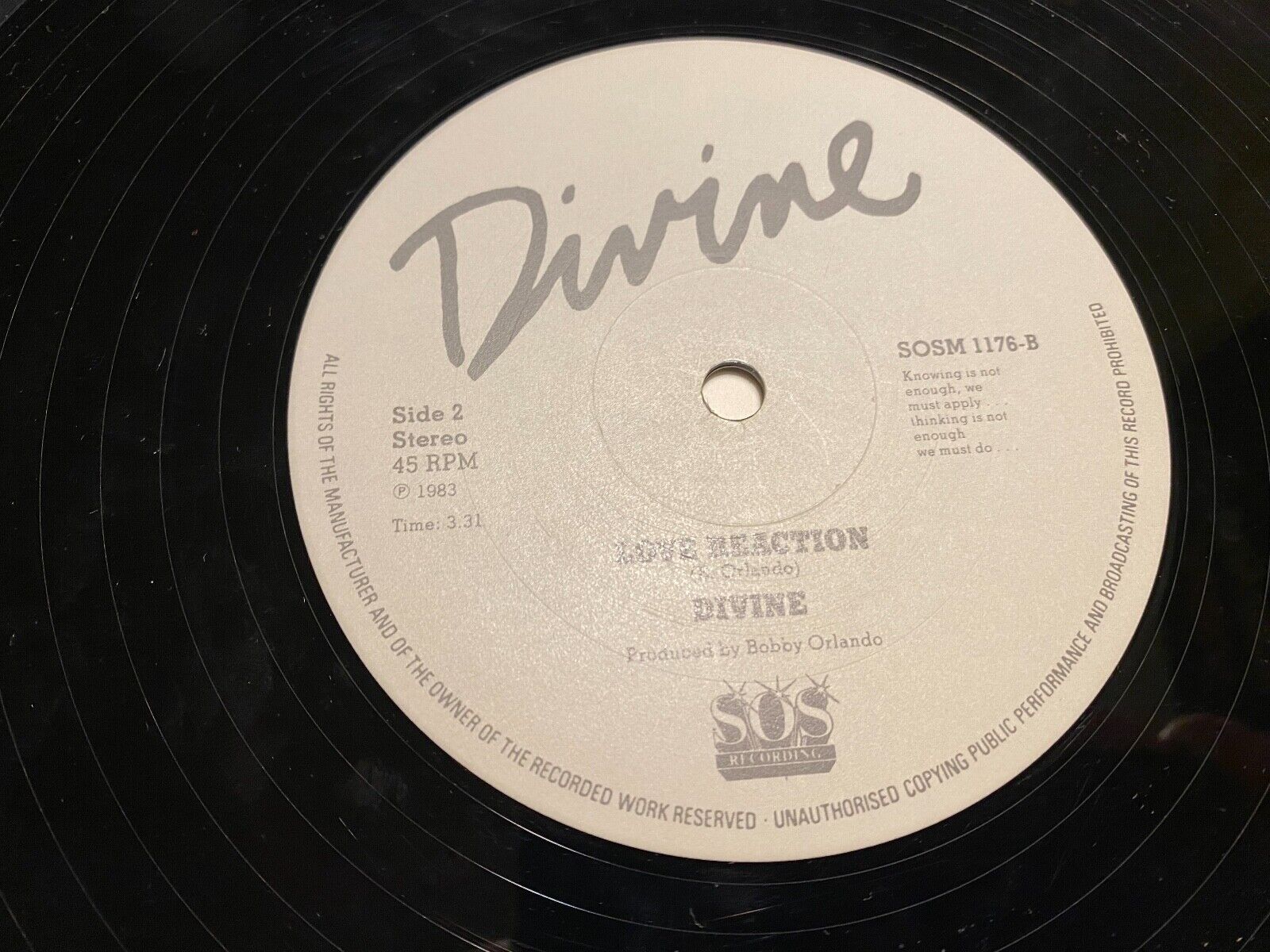 DIVINE "LOVE REACTION" BOBBY ORLANDO RARE 1983 SOS RECORDINGS MAXI 12" VINYL*