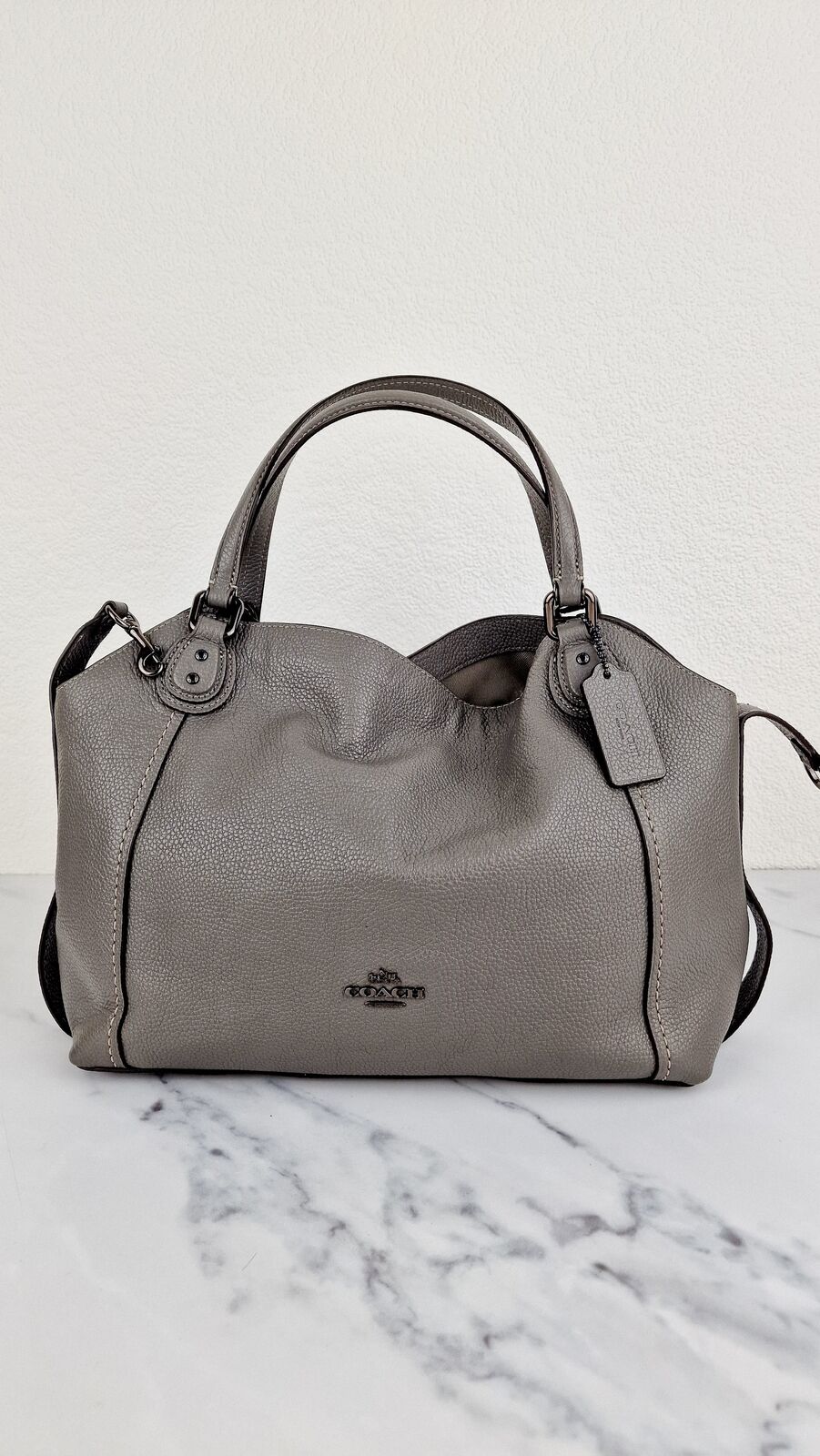 Coach Edie Shoulder Bag 28 Grey Pebble Leather Handbag Coach 57124