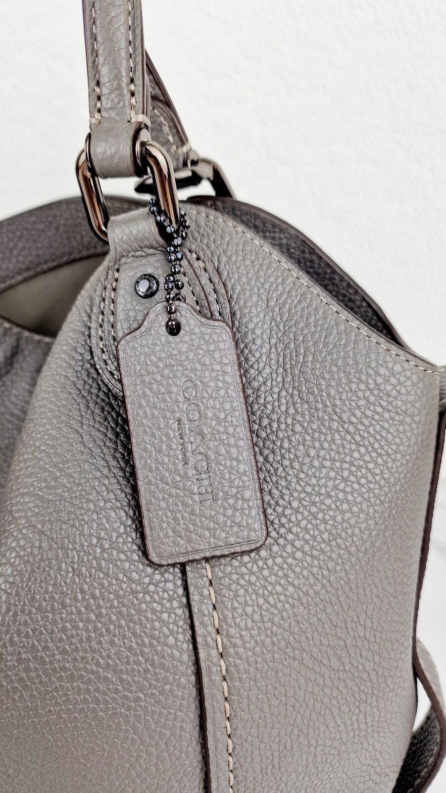 Coach Edie Shoulder Bag 28 Grey Pebble Leather Handbag Coach 57124