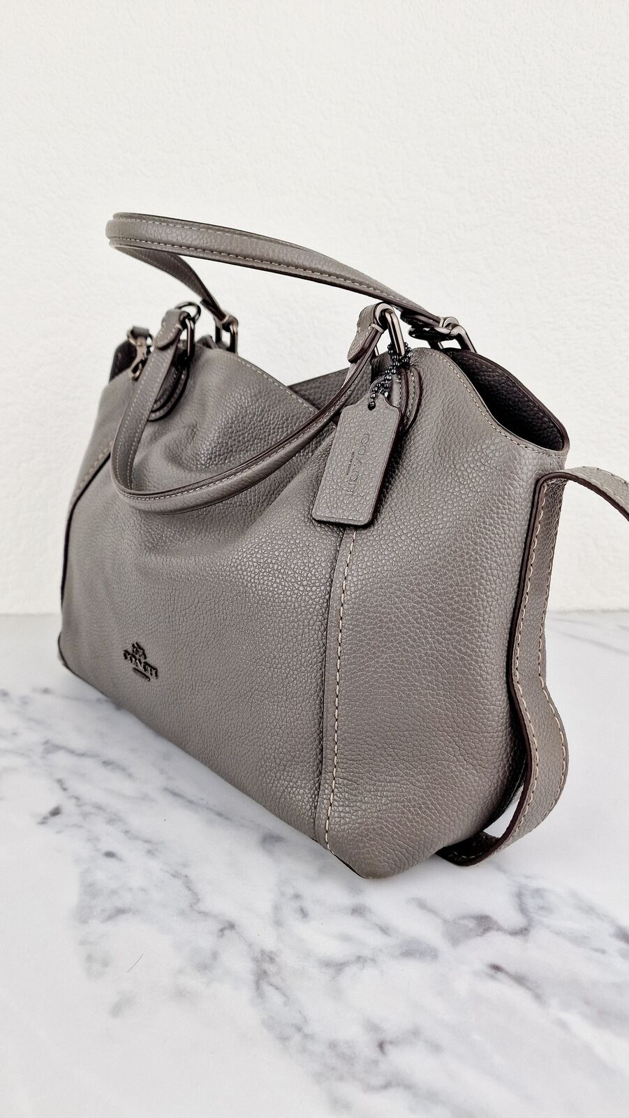 Coach Edie Shoulder Bag 28 Grey Pebble Leather Handbag Coach 57124