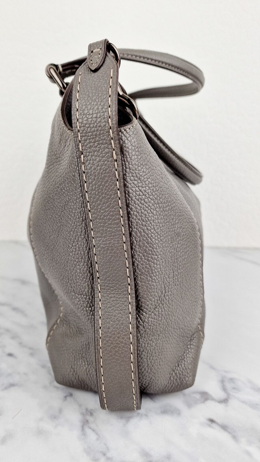 Coach Edie Shoulder Bag 28 Grey Pebble Leather Handbag Coach 57124