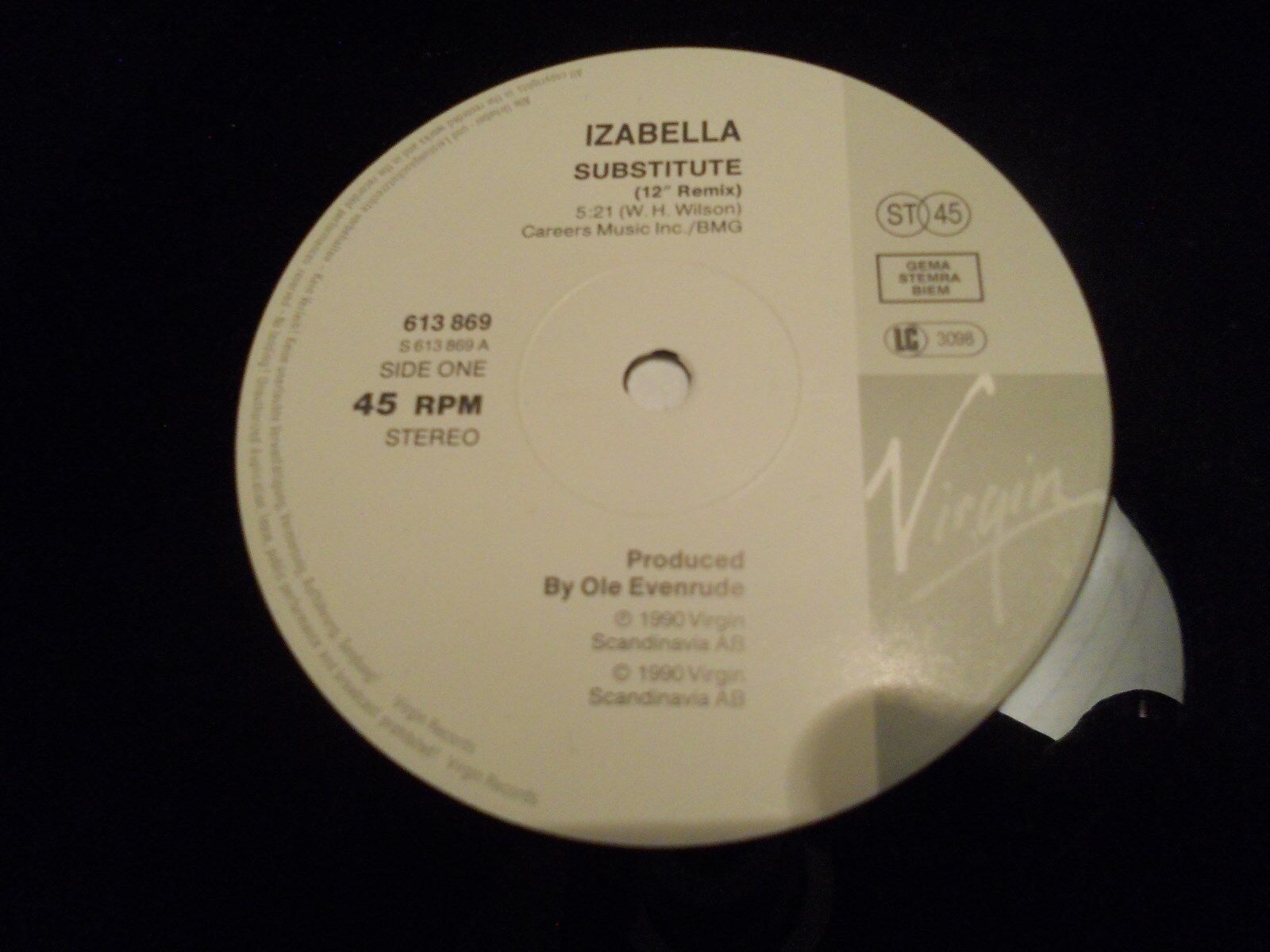 IZABELLA SUBSTITUTE 1990 MAXI SINGLE VIRGIN SCANDINAVIA AB 12 INCH  7 INCH MIX