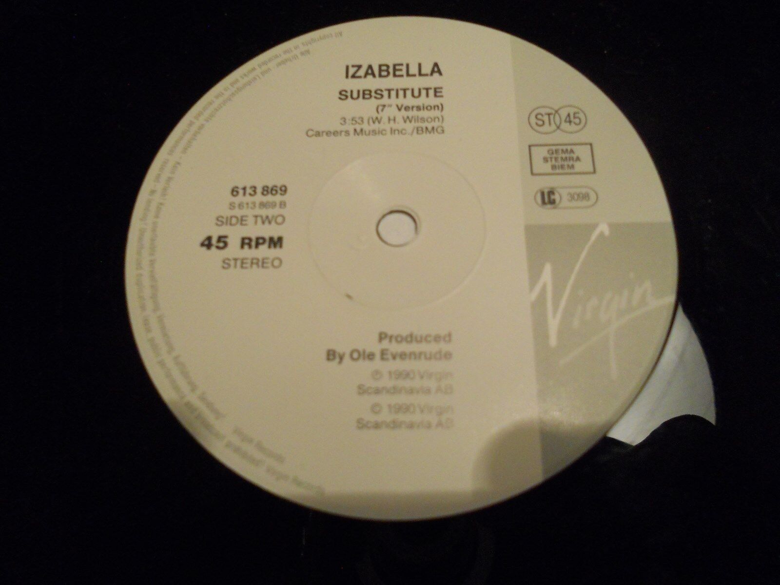 IZABELLA SUBSTITUTE 1990 MAXI SINGLE VIRGIN SCANDINAVIA AB 12 INCH  7 INCH MIX