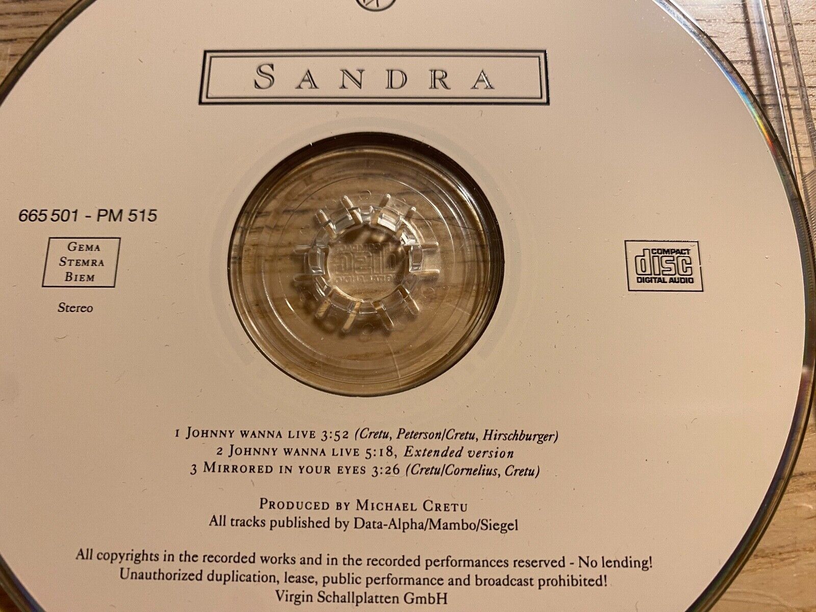 SANDRA "JOHNNY WANNA LIVE" 3 TRACK 1992 CD SINGLE VIRGIN RECORDS GERMAN PRESSING