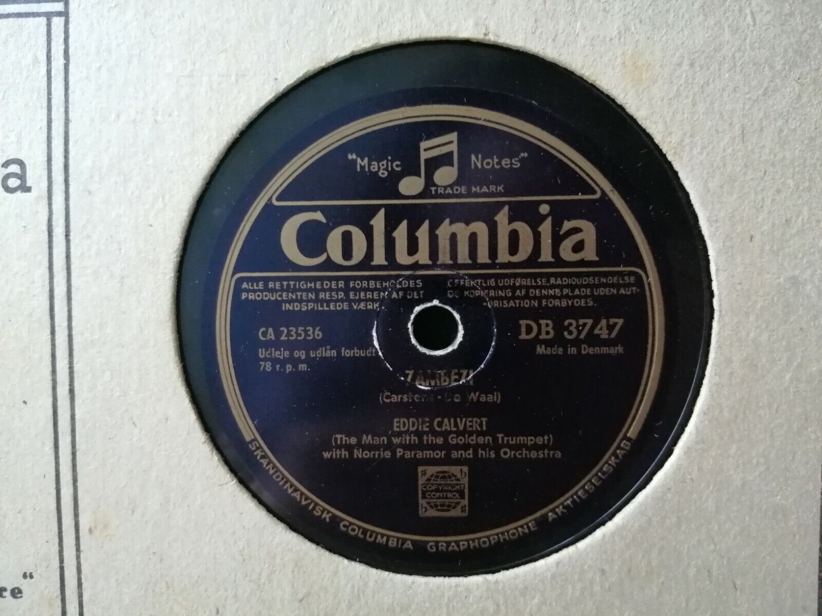 78 rpmEDDIE CALVERT (Trompet) Zambezi/Trumpet Tango Columbia DB 3747