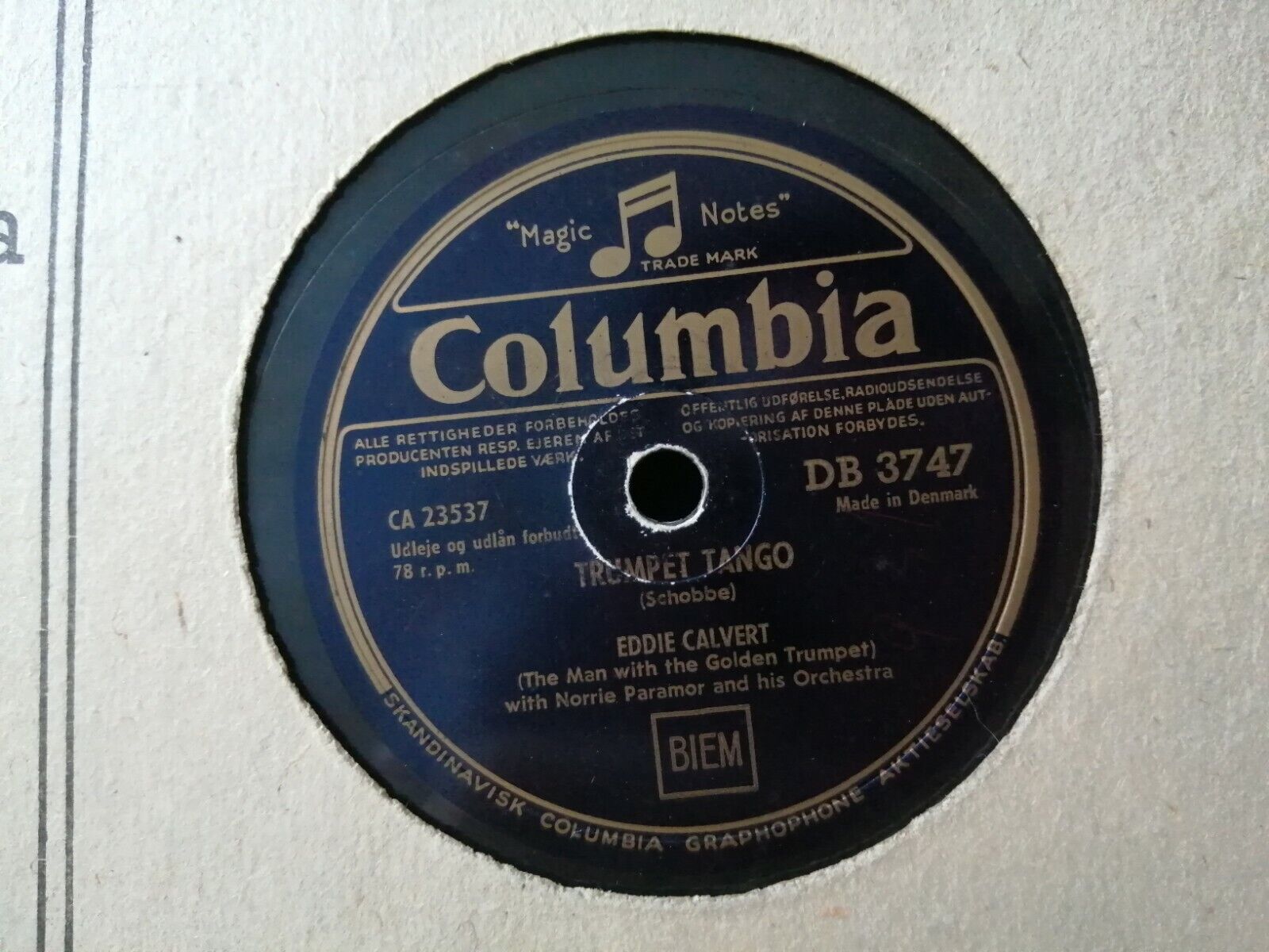 78 rpmEDDIE CALVERT (Trompet) Zambezi/Trumpet Tango Columbia DB 3747