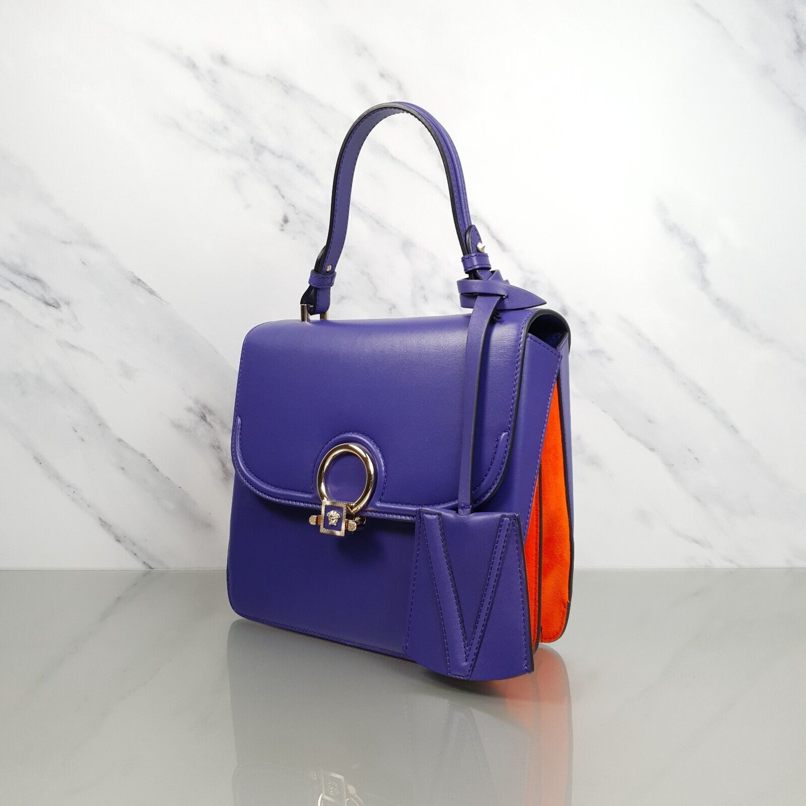 Versace Bag DV ONE Purple Orange Tophandle Handbag Leather Chamois LTD ED