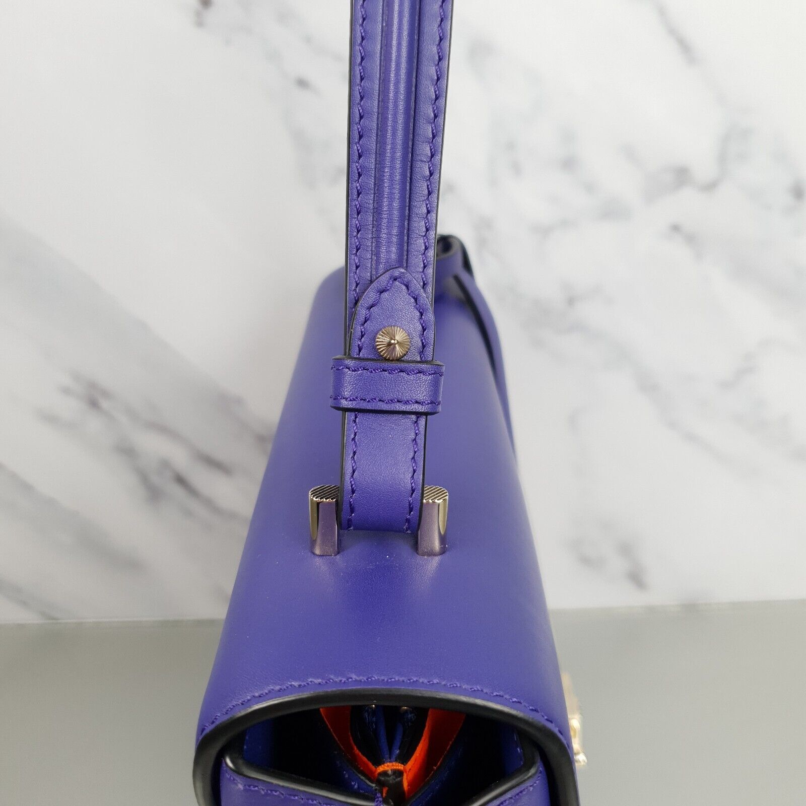 Versace Bag DV ONE Purple Orange Tophandle Handbag Leather Chamois LTD ED