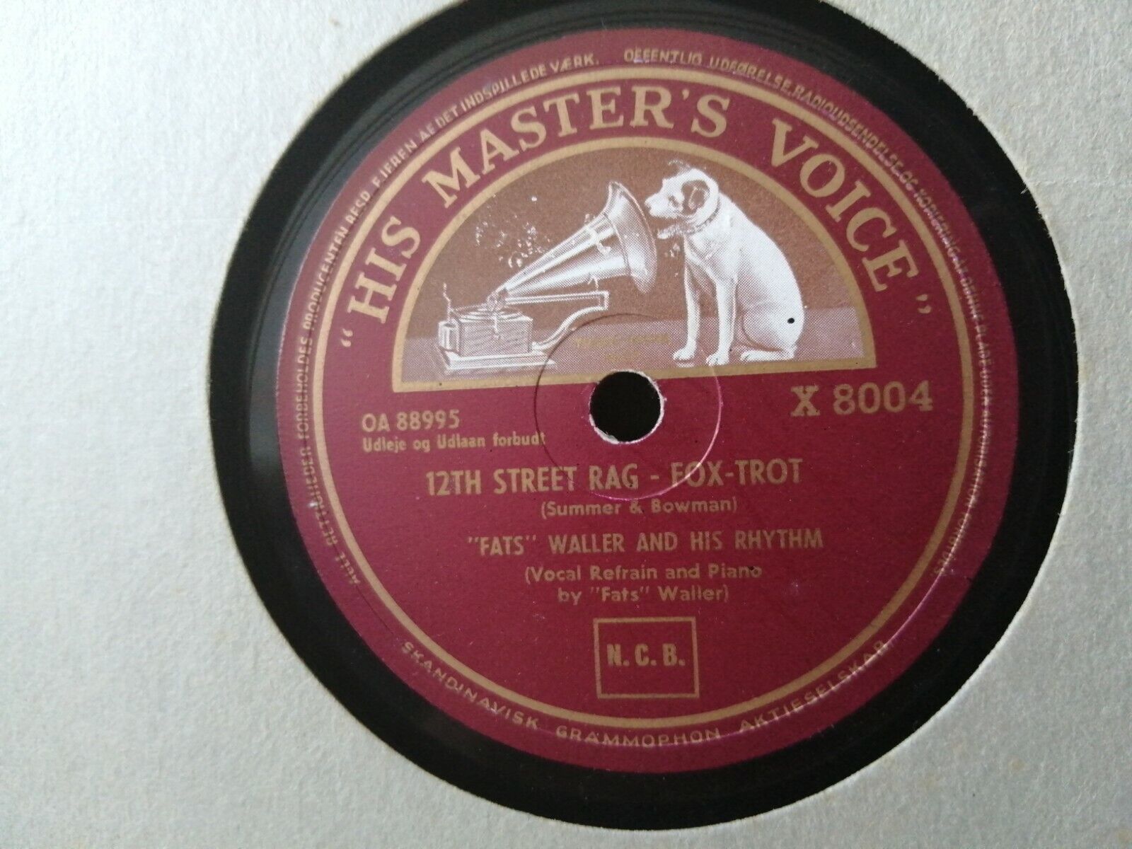 78 rpm shellac"Fats" Waller  Dinah /12th Street Rag HMV X 8004 Good