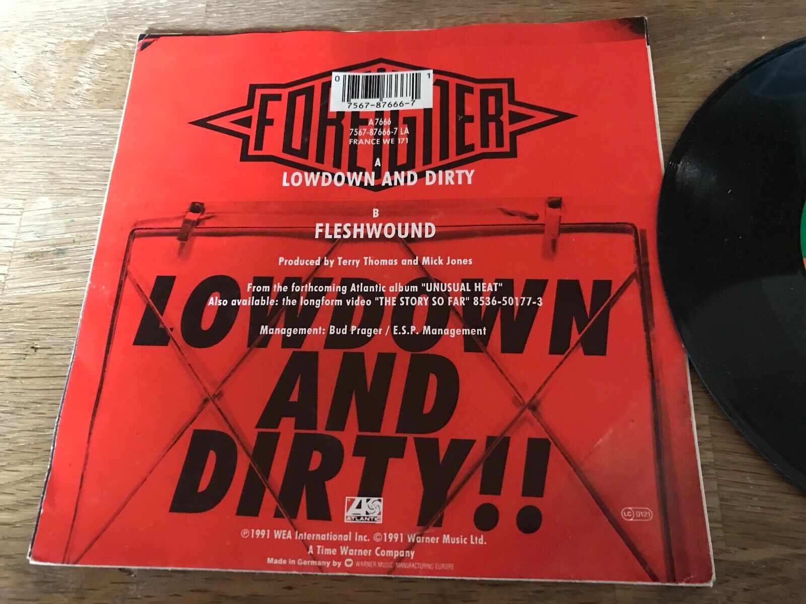 FOREIGNER "LOWDOWN AND DIRTY!!"" GEMA 7 INCH PROMOTIONAL ATLANTIC RECORDS 1991**