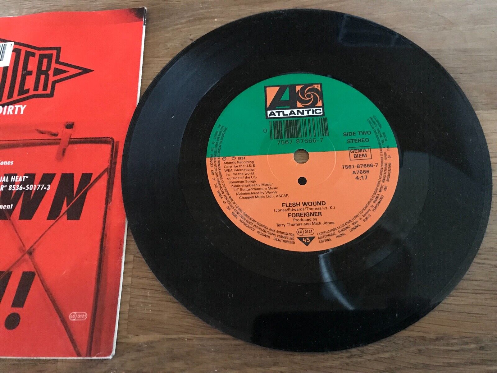 FOREIGNER "LOWDOWN AND DIRTY!!"" GEMA 7 INCH PROMOTIONAL ATLANTIC RECORDS 1991**