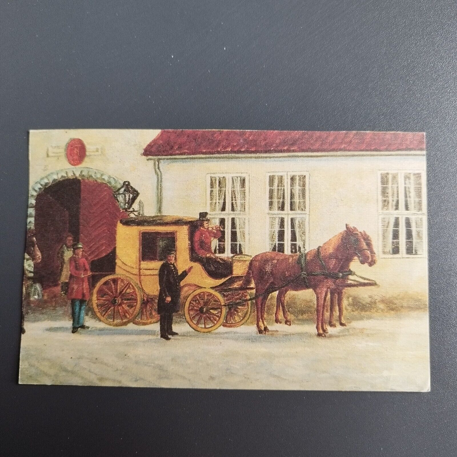 Denmark Postcard Stagecoach in front of postoffice c 1860