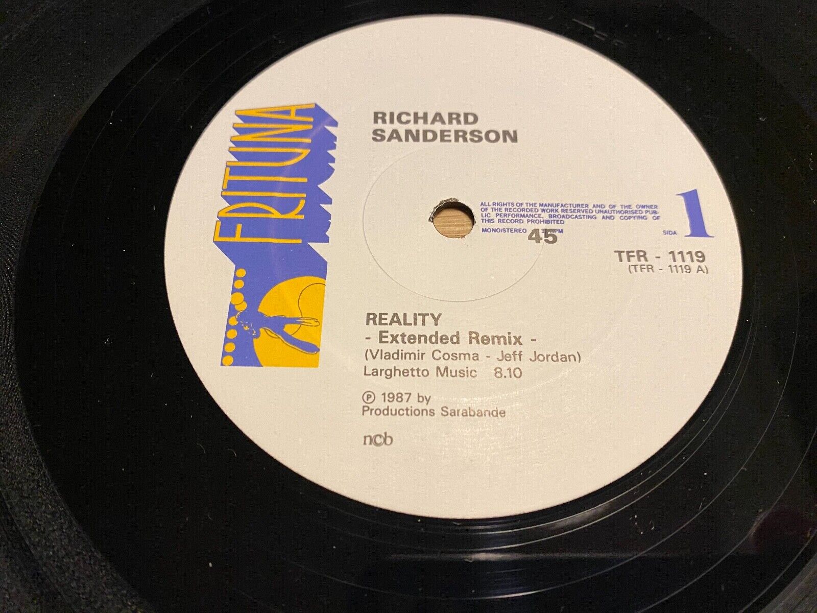 RICHARD SANDERSON "REALITY" 1987 12" VINYL MAXI SINGLE FRITURE RECORDS ST 45 NCB