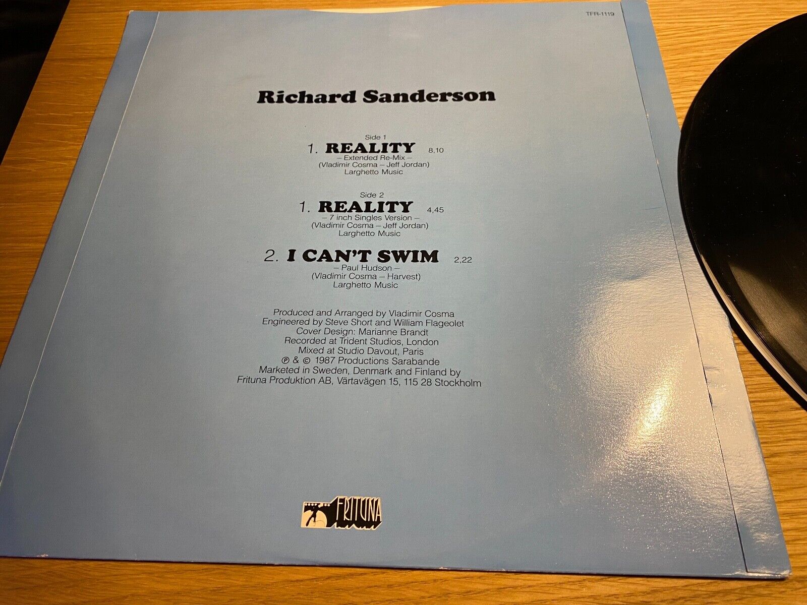 RICHARD SANDERSON "REALITY" 1987 12" VINYL MAXI SINGLE FRITURE RECORDS ST 45 NCB