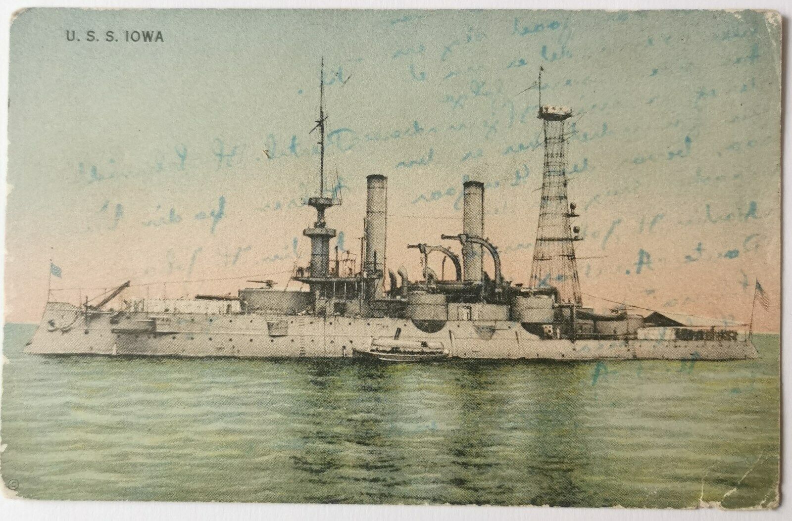 Vintage unused postcard: American battleship motif U S S IOWA    Pok1045