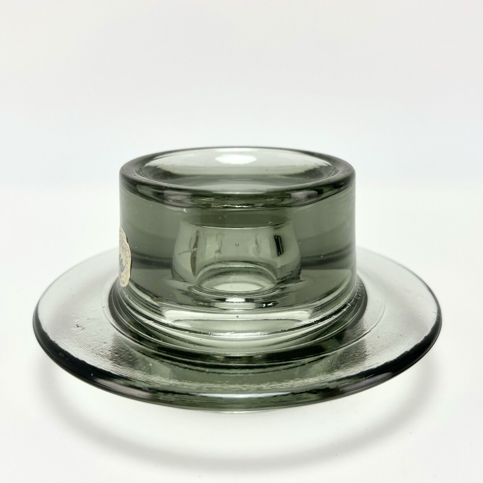 Vtg Danish MCM Holmegaard Smoke Grey Glass Votive Tealight Candleholder Spacey