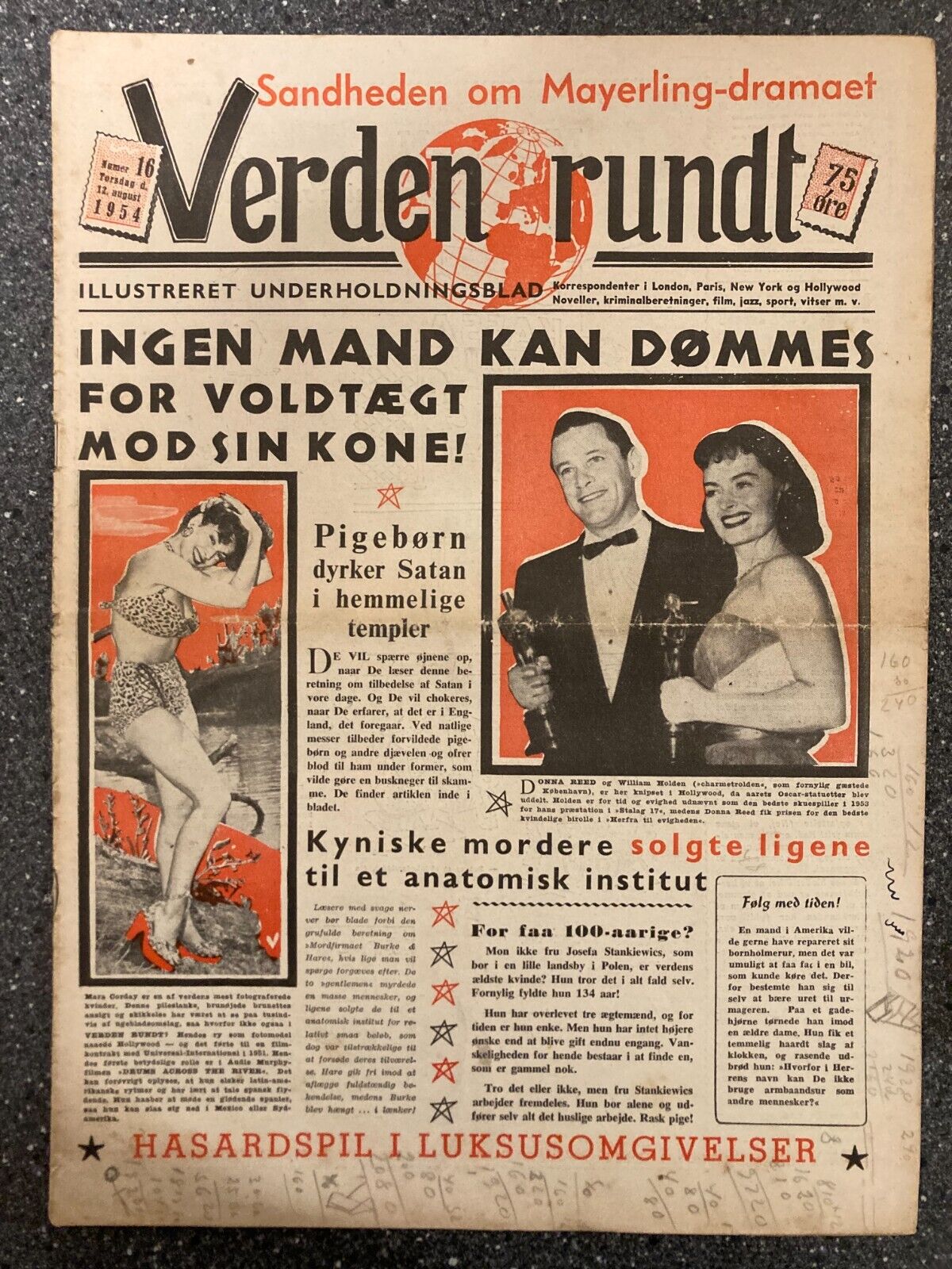 William Holden Donna Reed Mara Corday Danish Magazine 1954 "Verden Rundt"