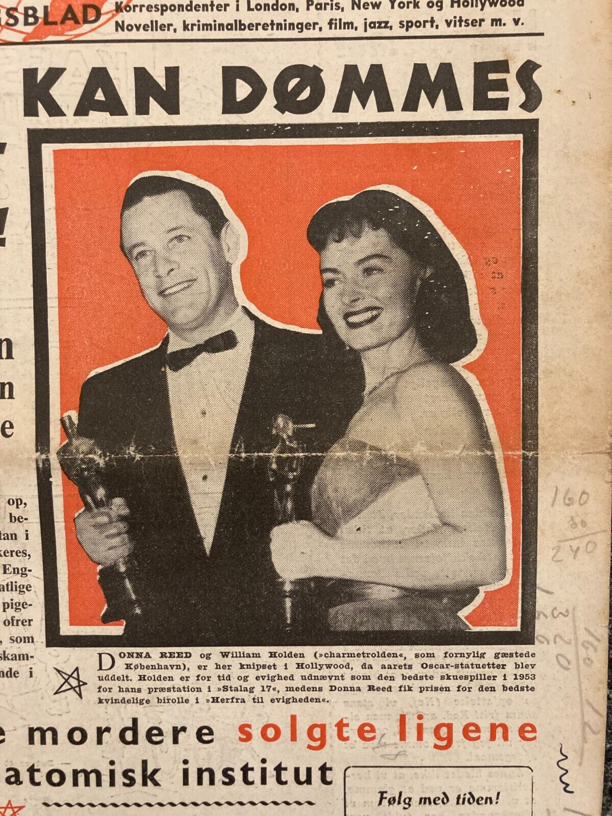 William Holden Donna Reed Mara Corday Danish Magazine 1954 "Verden Rundt"