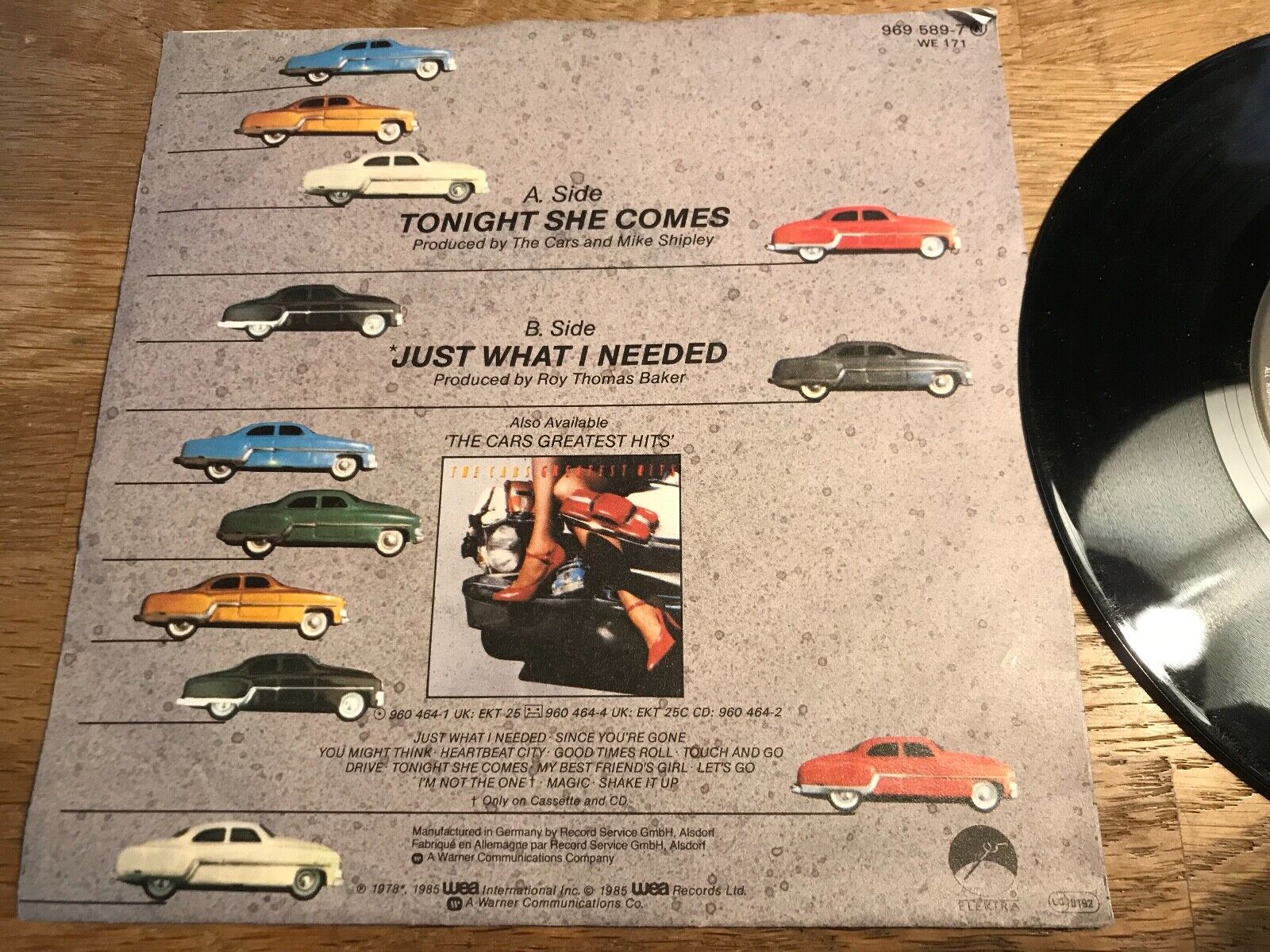 THE CARS "TONIGHT SHE COMES / JUST WANT I NEEDED" 1985 WEA RECORDS GERMAN PRESS