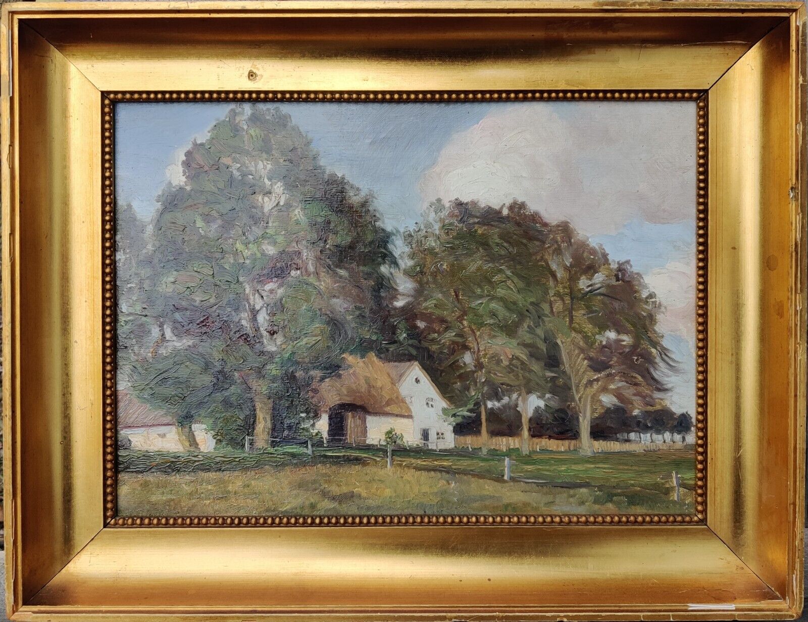 Otto Olsen (1905-1966) FARMHOUSE UNDER THE TREES original oil painting