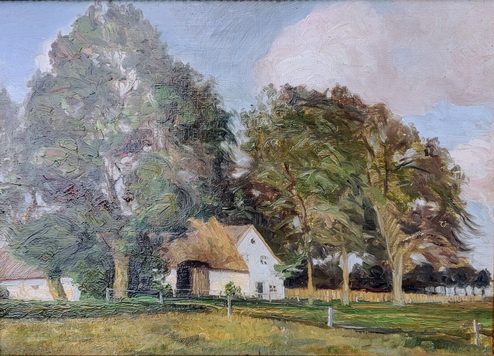 Otto Olsen (1905-1966) FARMHOUSE UNDER THE TREES original oil painting