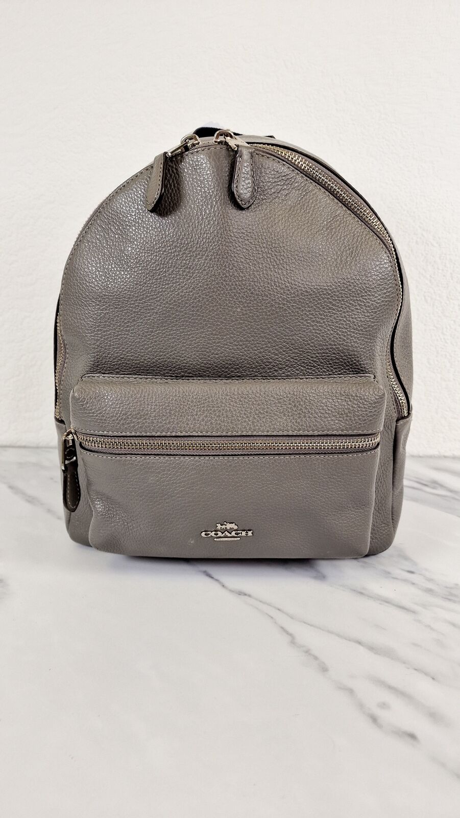 Coach Medium Charlie Backpack Grey Pebble Leather Coach F30550