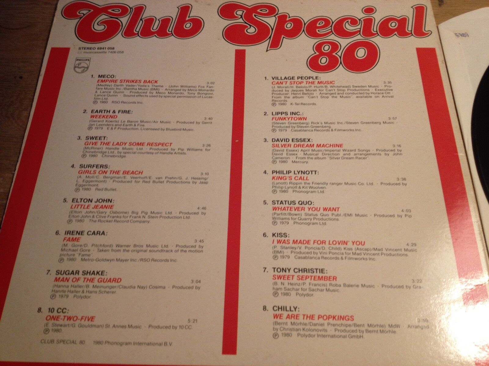 CLUB SPECIAL 80; KISS STATUR QUO SWEET VILLAGE PEOPLE 10CC LIPPS INC 1980*