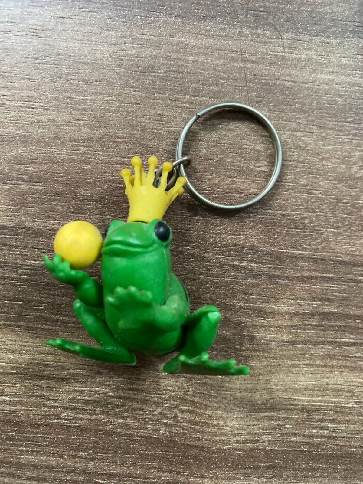 Vintage Frog Prince Keychain - Green Frog with Crown and Ball - Novelty Keyring