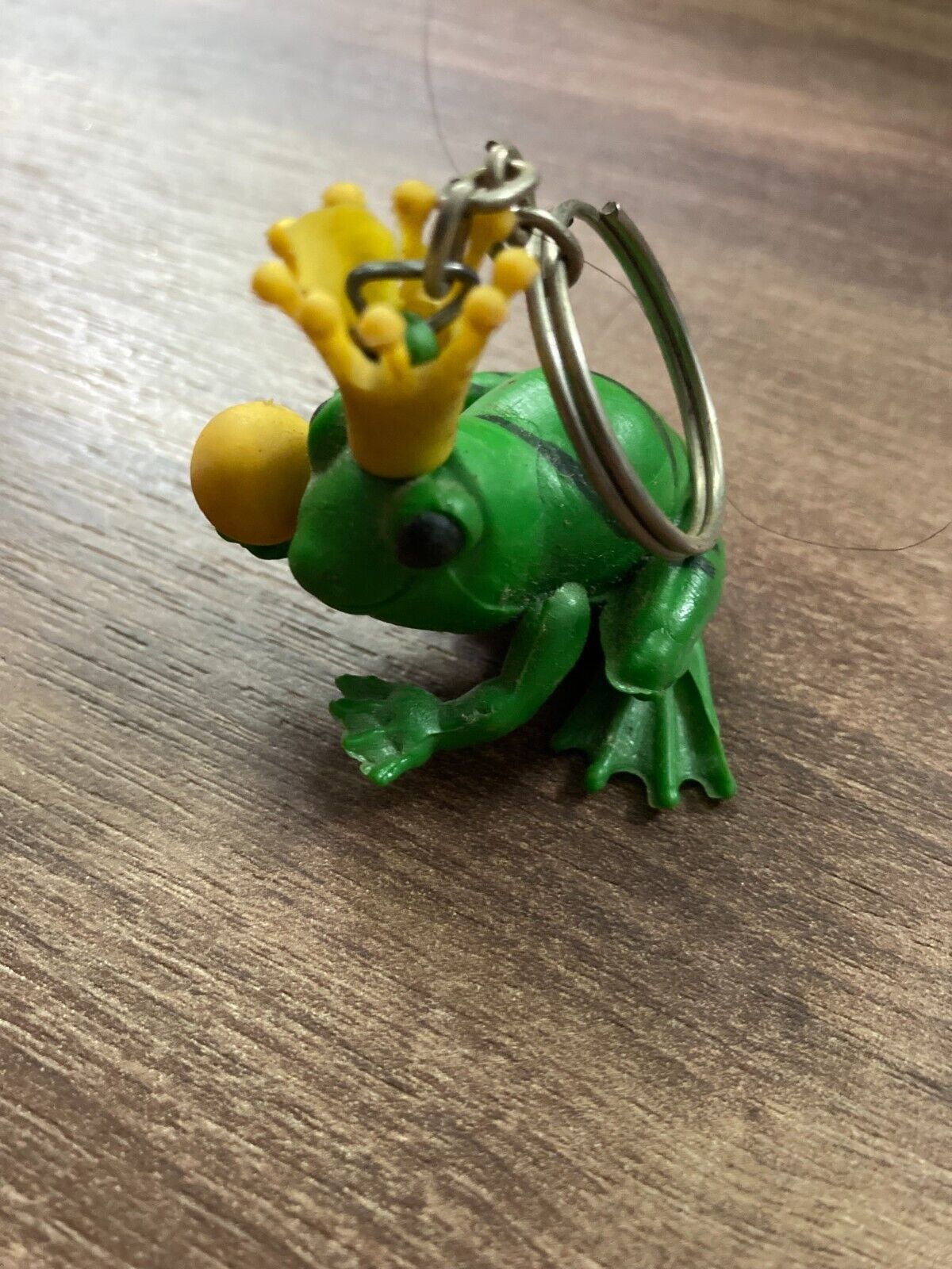 Vintage Frog Prince Keychain - Green Frog with Crown and Ball - Novelty Keyring