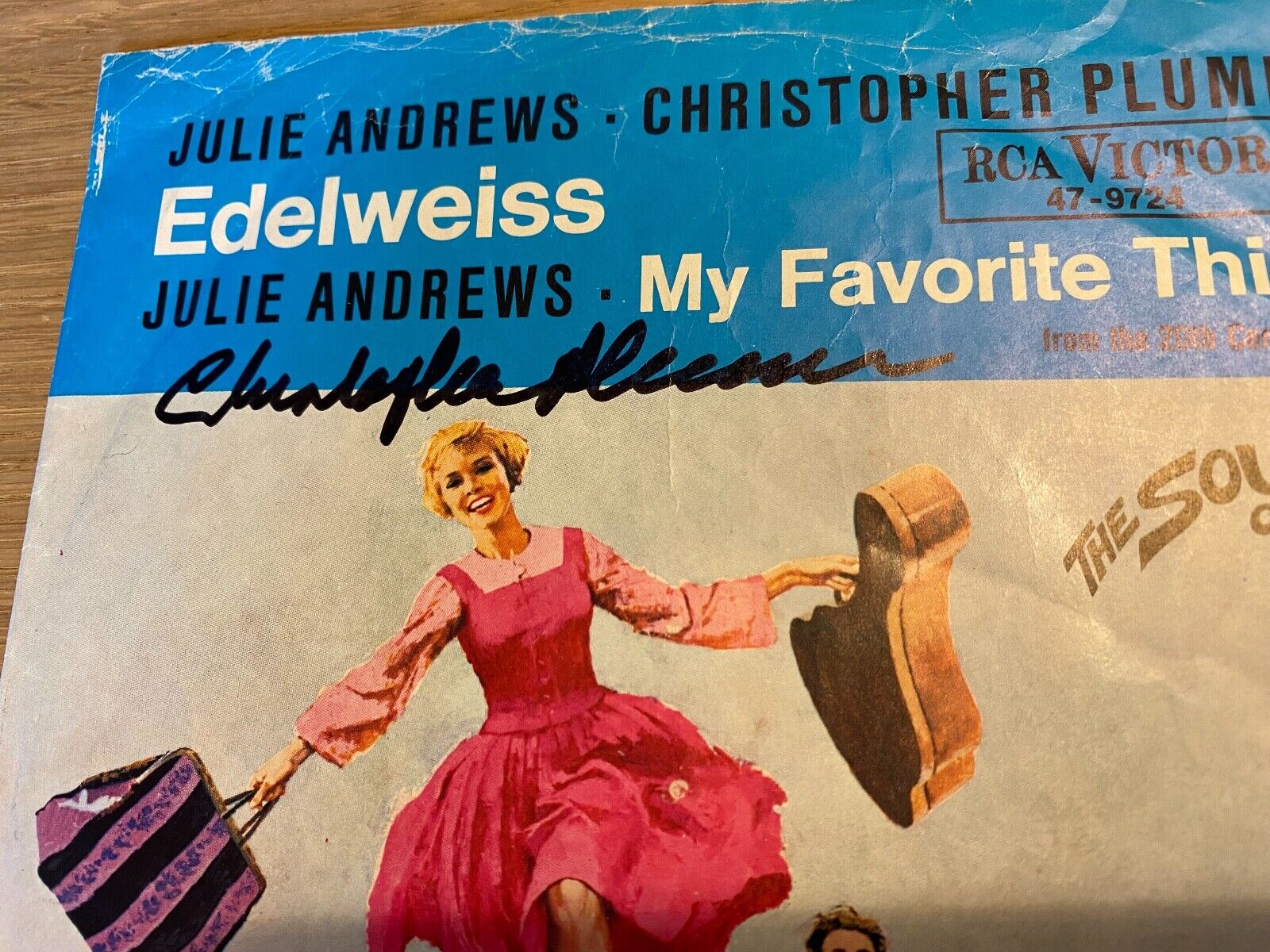 CHRISTOPHER PLUMMER EDELWEISS AUTOGRAPHED SINGLE COVER RCA RECORDS VINYL SCARCE