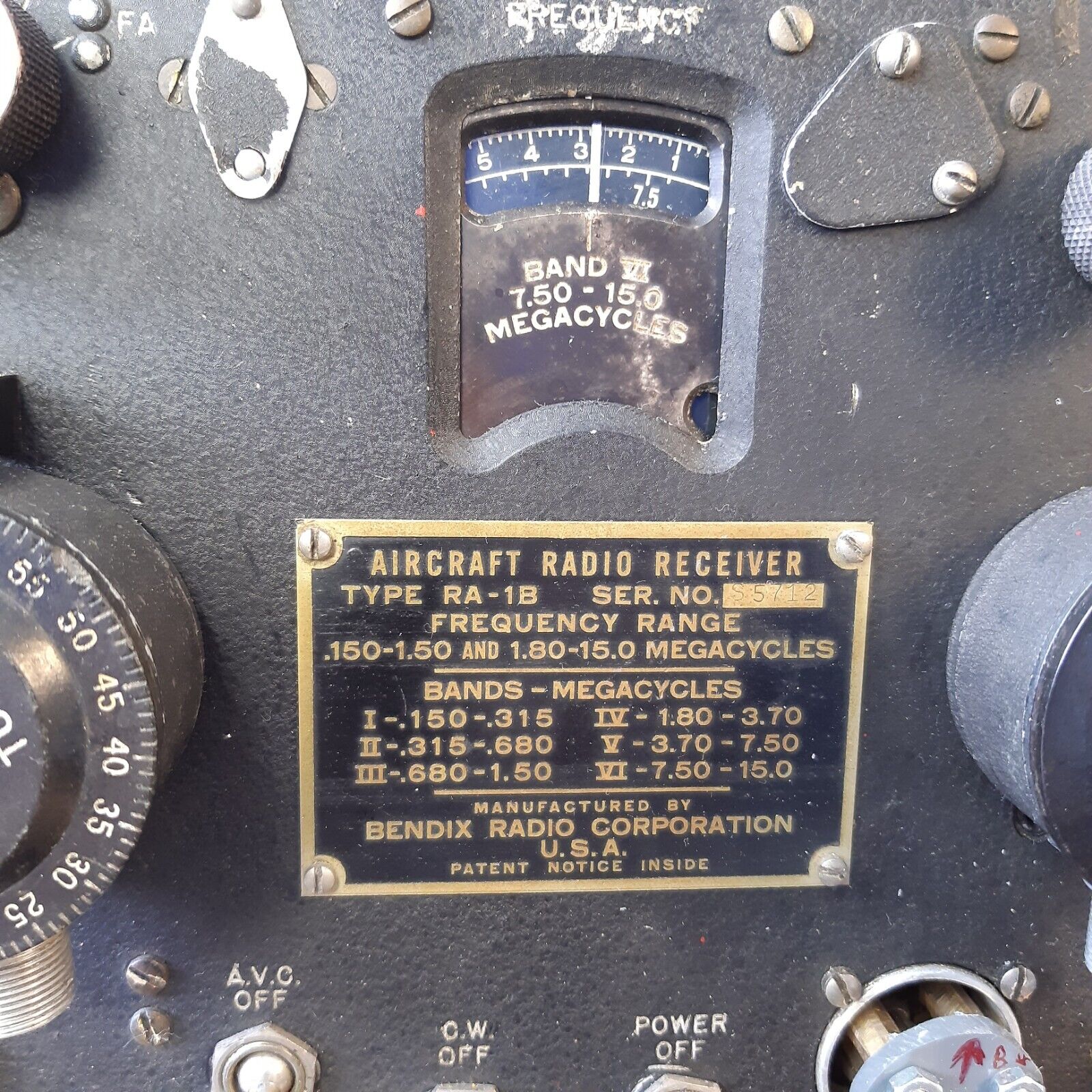 Bendix RA-1B Aircraft Radio Receiver WW2