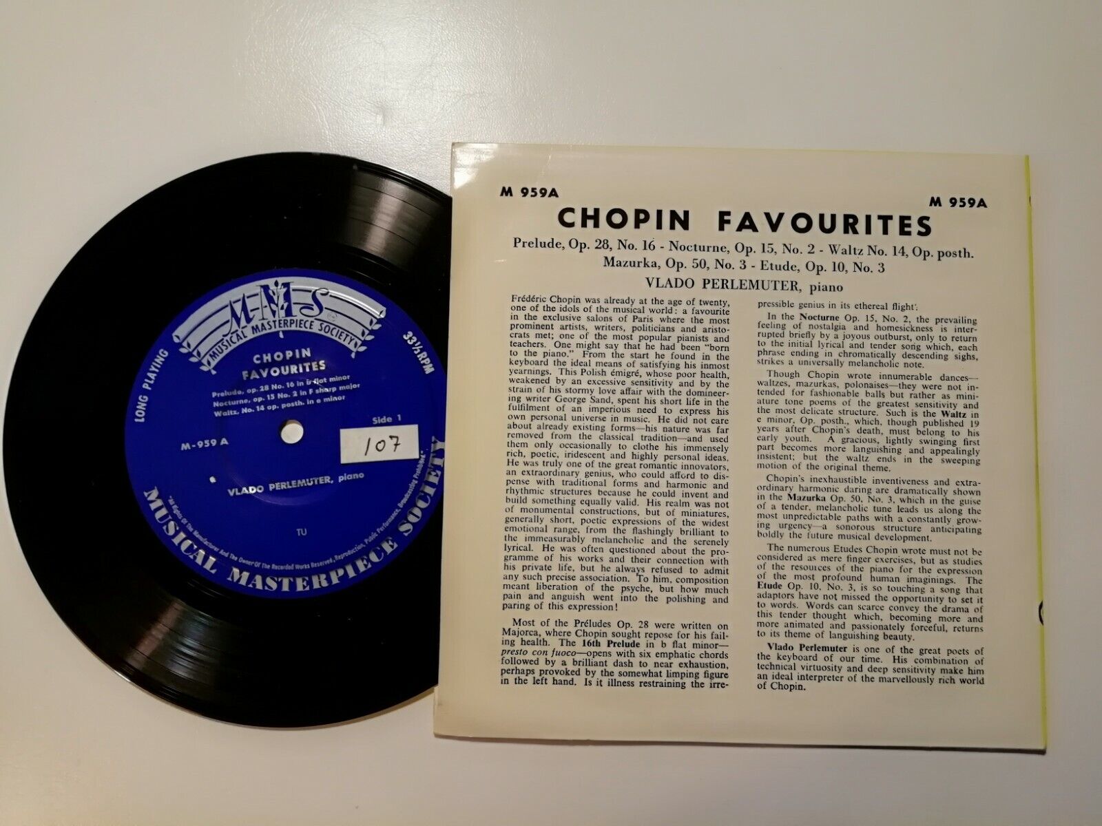 Vinyl 45 EP ChopinVlado PerlemuterpianoM 959A