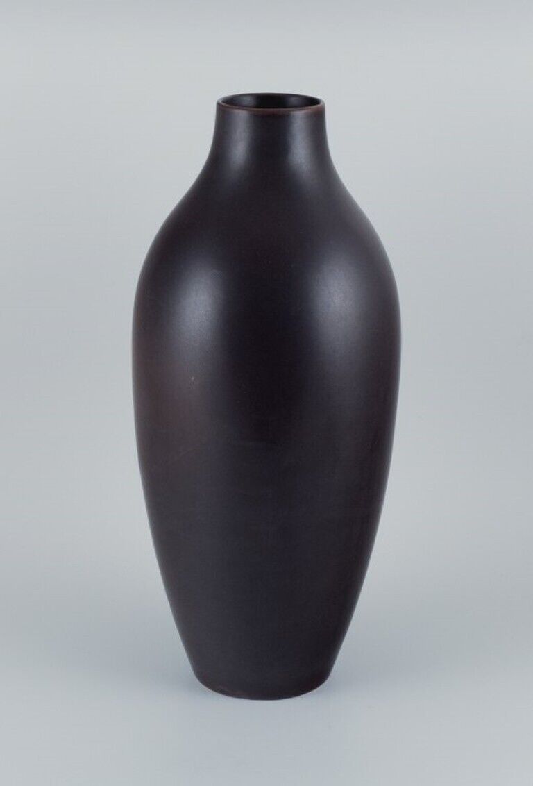 Carl Harry Stålhane for Rörstrand Colossal ceramic floor vase with brown glaze